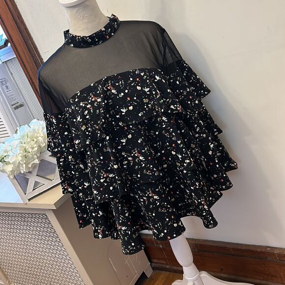 P Luca Milano black tiered mesh blouse Size L EUC - Picture 4 of 10